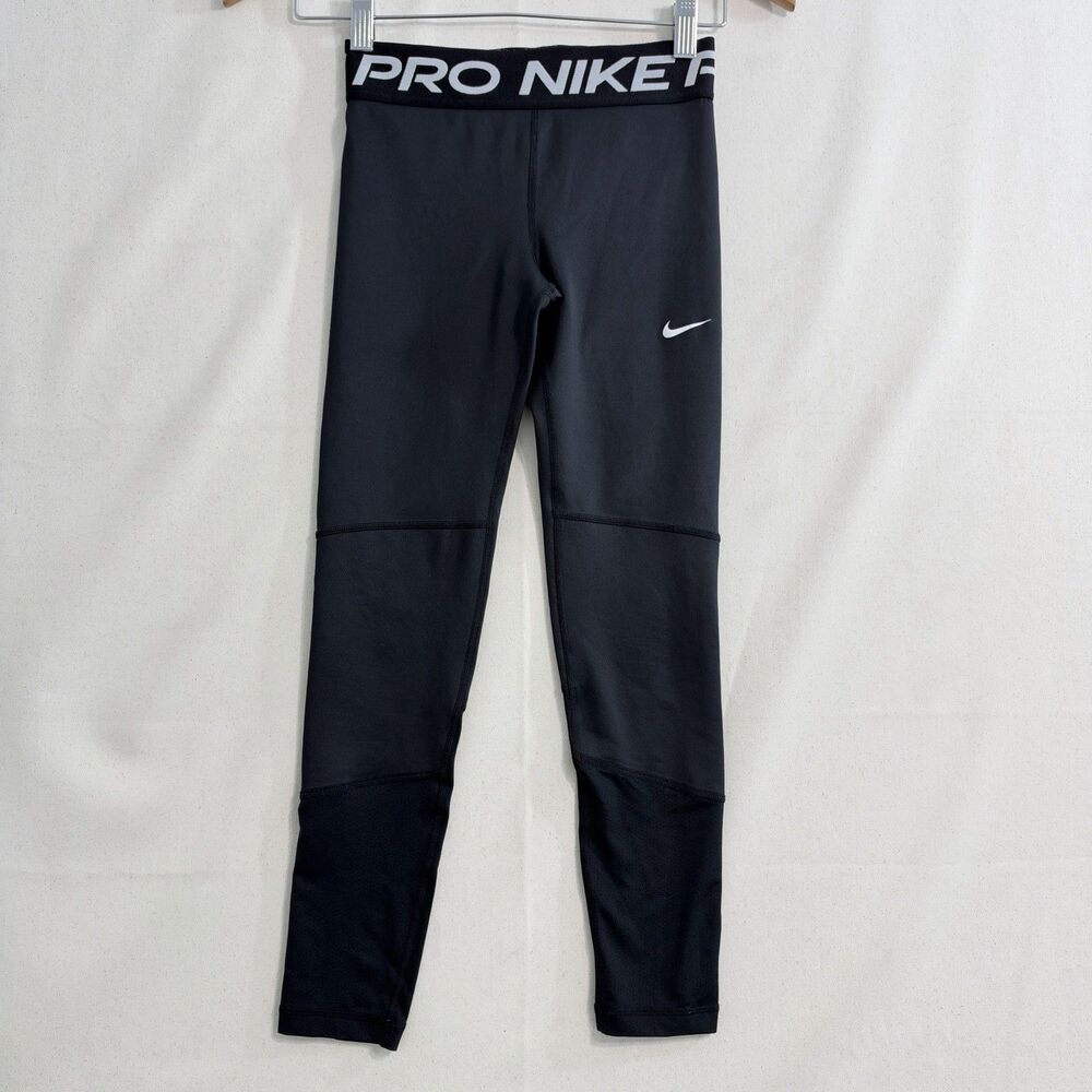 Nike Pro Dri-FIT Girls Leggings Size M Black White Full Length DA1028-010